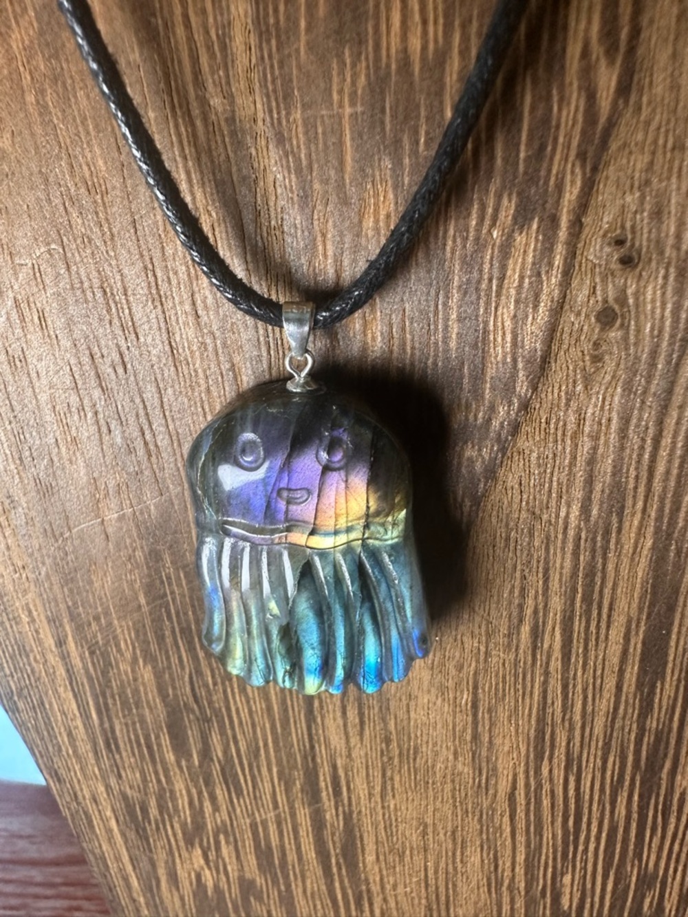 Rainbow Labradorite Jellyfish Pendant Necklace on Sterling Silver Bail and Chain - Picture 6 of 12